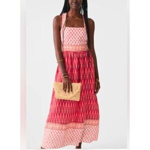 Faherty Gracie rosa maxi linen dress L NwT